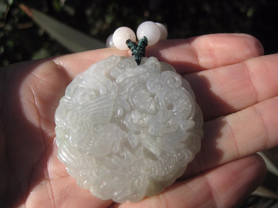 Jadeite Jade Dragon Pendant Amulet Stone Mineral Art Burma Myanmar A26