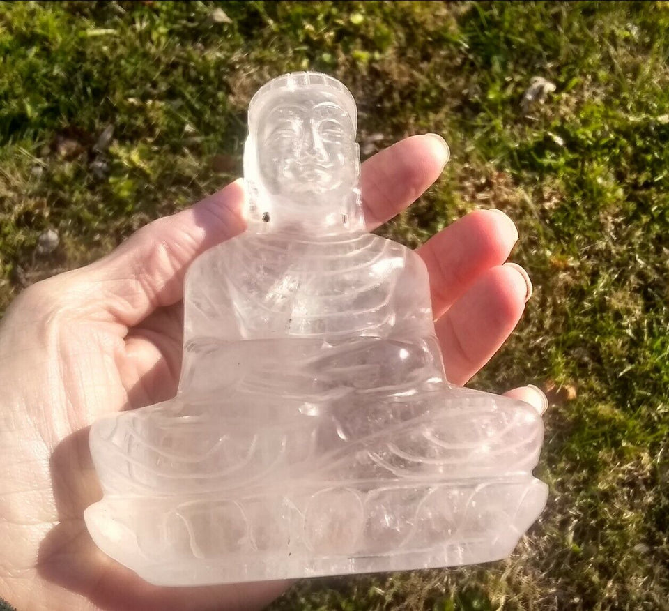 Large Natural Quartz Crystal Buddha Statue India Size 5.5" CH2117