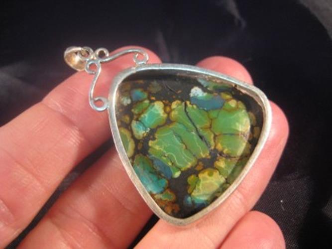 925 Silver Natural Turquoise Pendant Nepal Jewelry N3855