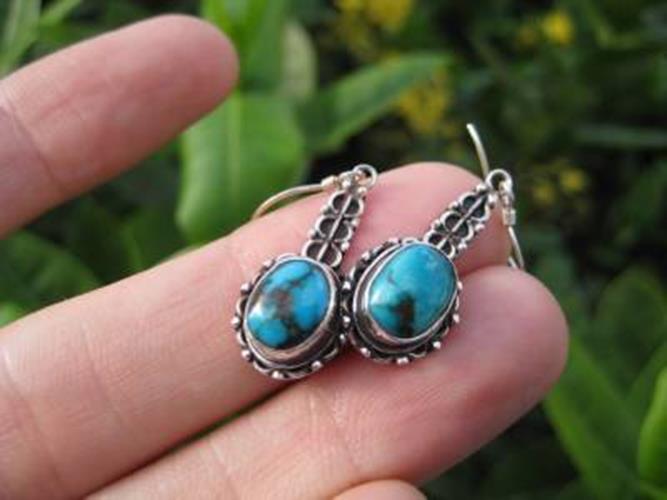 925 Silver Tibetan Turquoise Earrings Earring jewelry Nepal N 3744