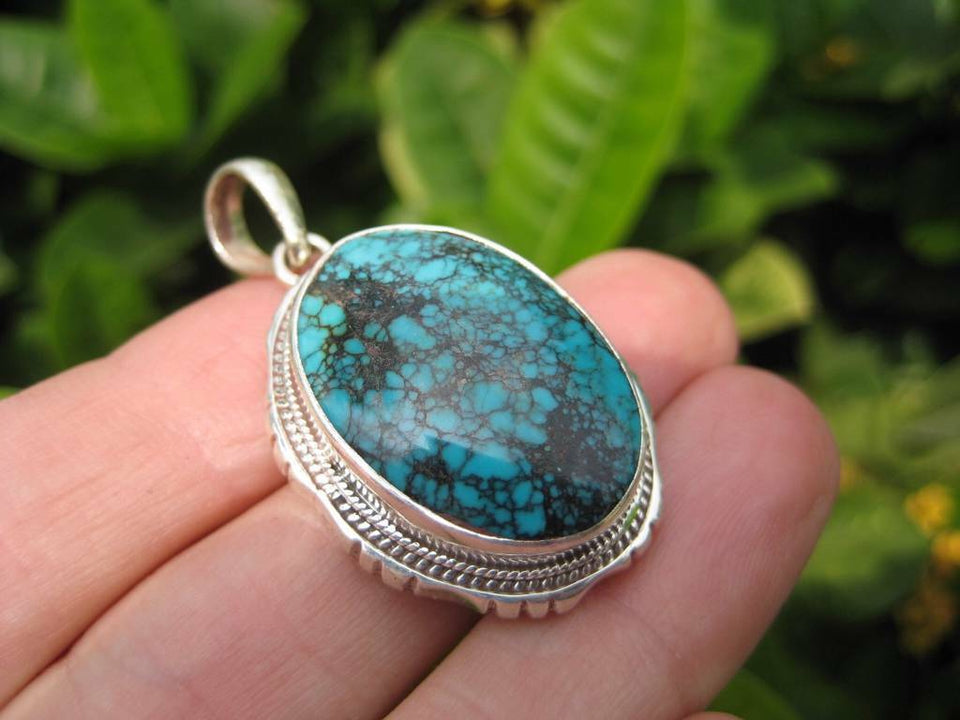 925 Silver Tibetan Turquoise stone crystal Pendant Necklace N4877
