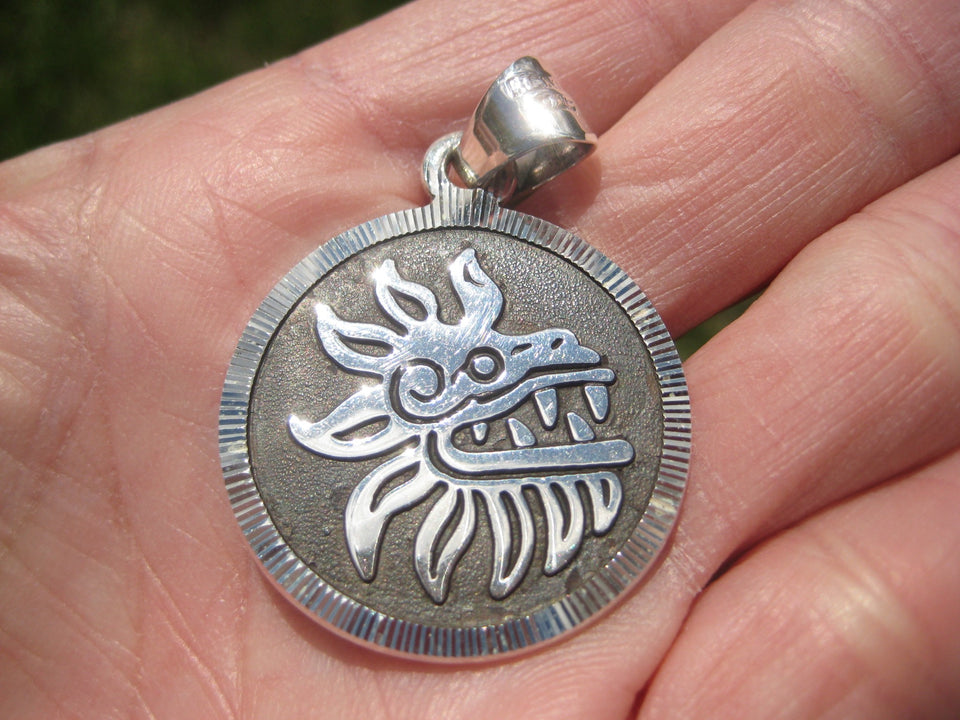 925 Silver Quetzalcoatl Kukulcán Aztec God Pendant Necklace Taxco Mexico A727