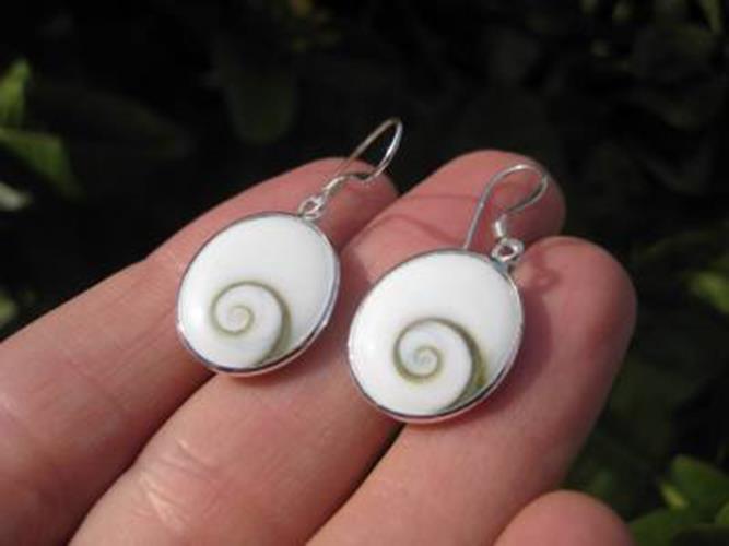 925 Silver Shiva eye shell earrings earring Thailand jewelry art N2766