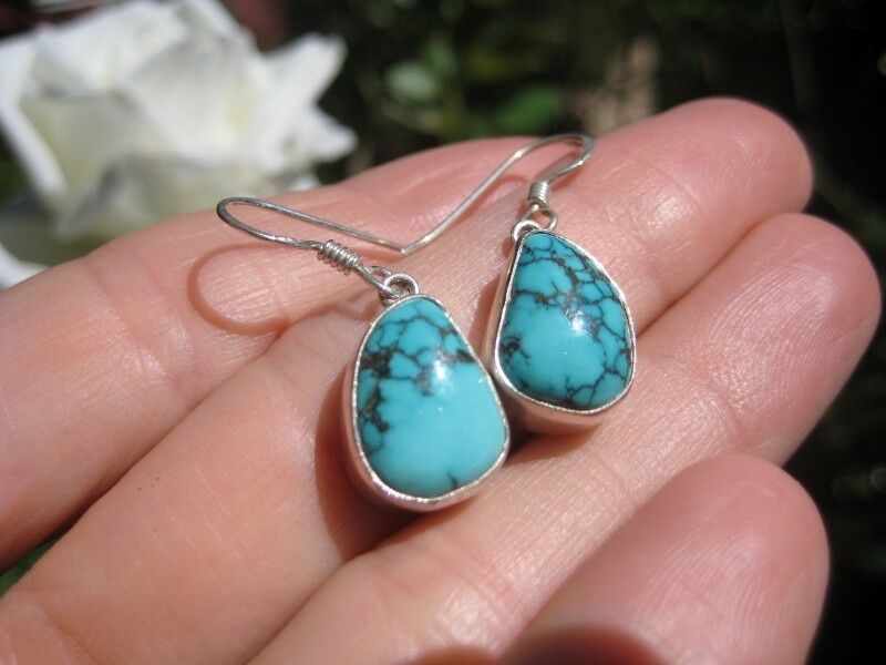 925 Silver Himalayan Turquoise earrings Nepal  N3877