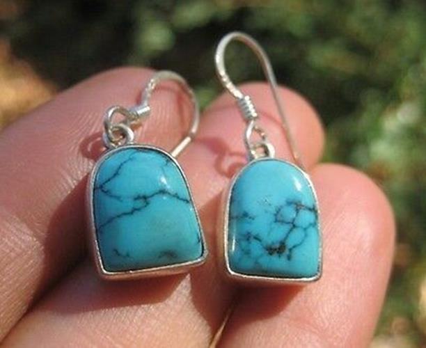 925 Silver Tibetan sky blue Turquoise earrings  N4554