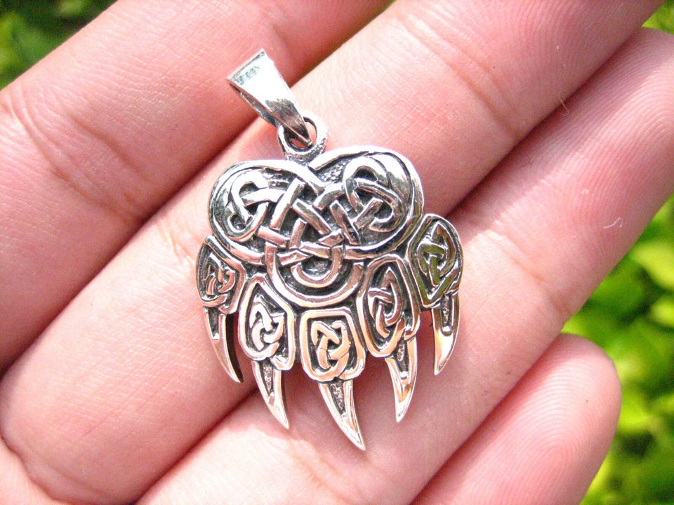 925 Silver Bear Claw Viking Celtic Pendant Thailand jewelry art EB4077