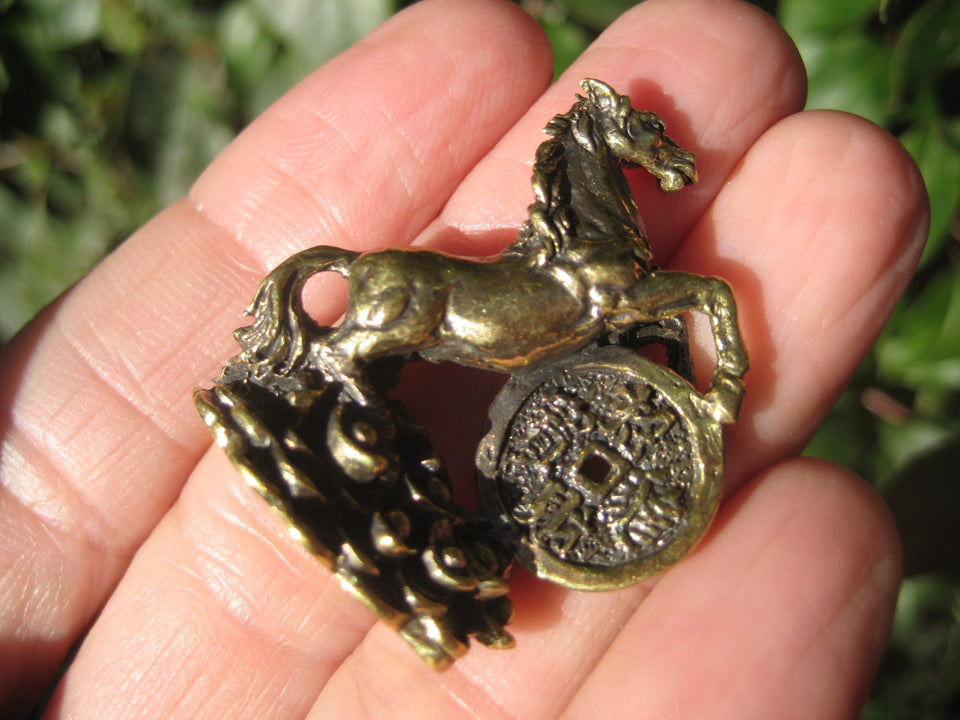 Brass Metal Horse Thailand Amulet Statue Chinese Lucky Horse A646