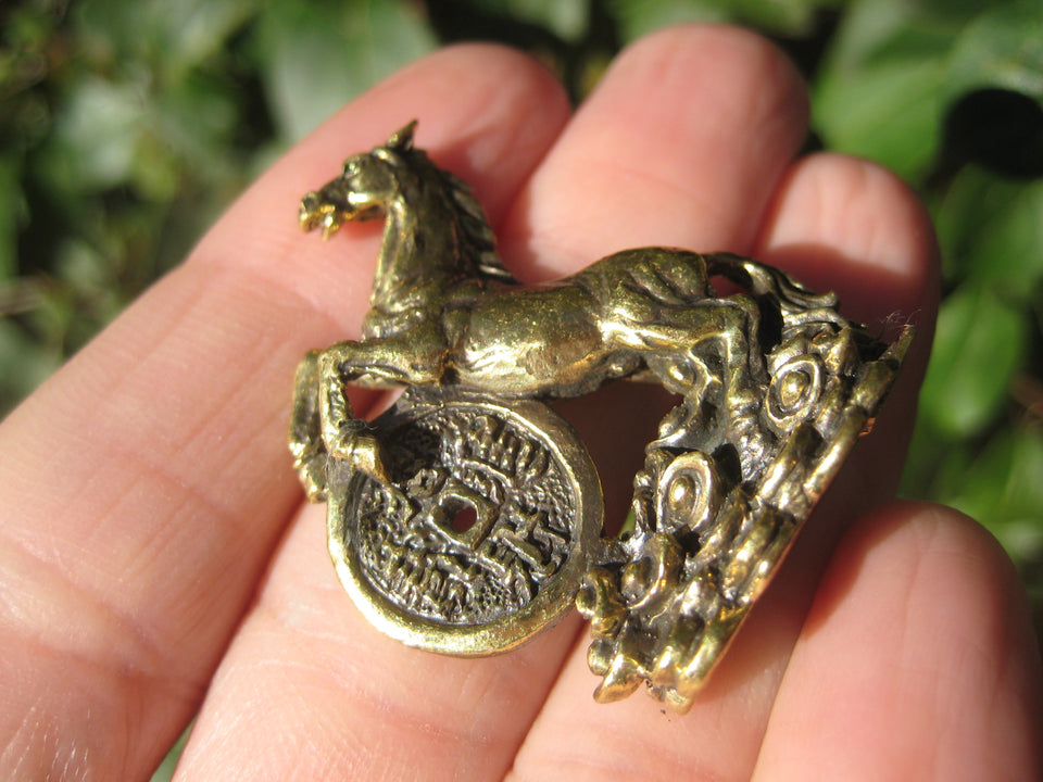 Brass Metal Horse Thailand Amulet Statue Chinese Lucky Horse A646