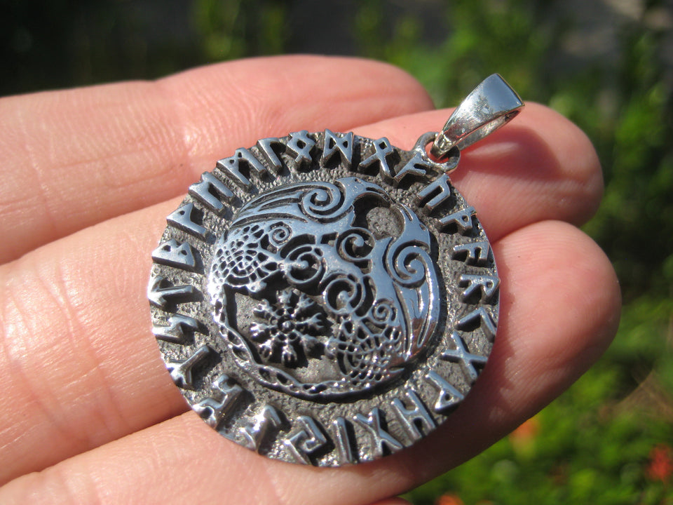 925 Silver Viking Runes Raven Huginn  Muninn scouts for Oden A12