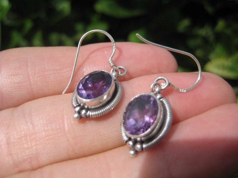 925 Silver Amethyst stone Earrings Earring jewelry Nepal himalayan N3877