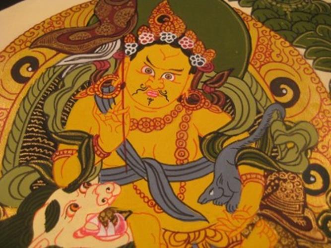 Mixed Gold Small Jambhala Thangka Thanka painting Nepal Himalayan art N3622
