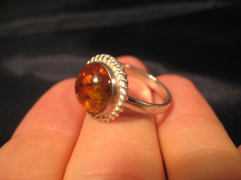 925 Silver Natural Amber Ring Jewelry Size 5.5 ( 5.6 ) AN354
