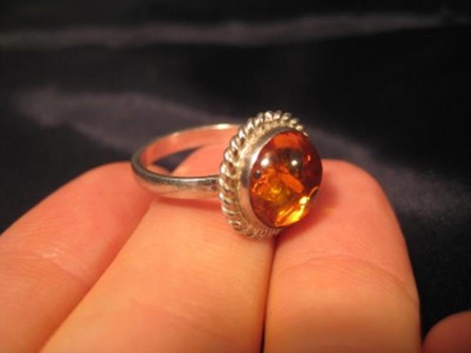 925 Silver Natural Amber Ring Jewelry Size 5.5 ( 5.6 ) AN354