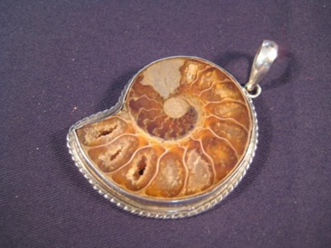 925 Silver ammonite ancient marine fossil pendant N3822