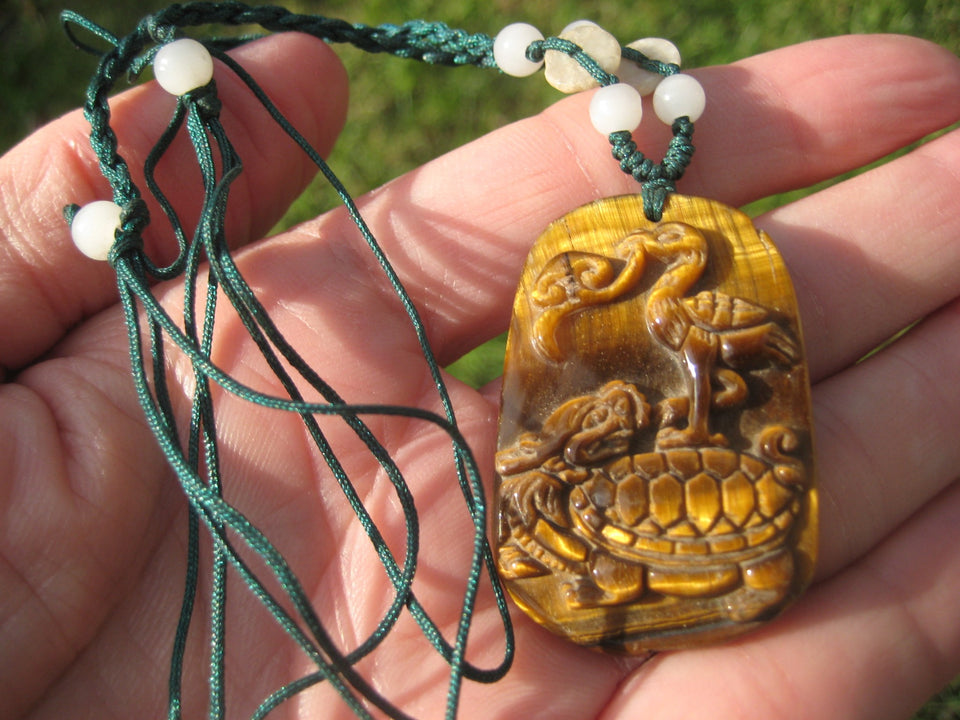 Natural Tiger Tigers Eye Turtle Stork Carving Pendant Amulet Hanging A2288