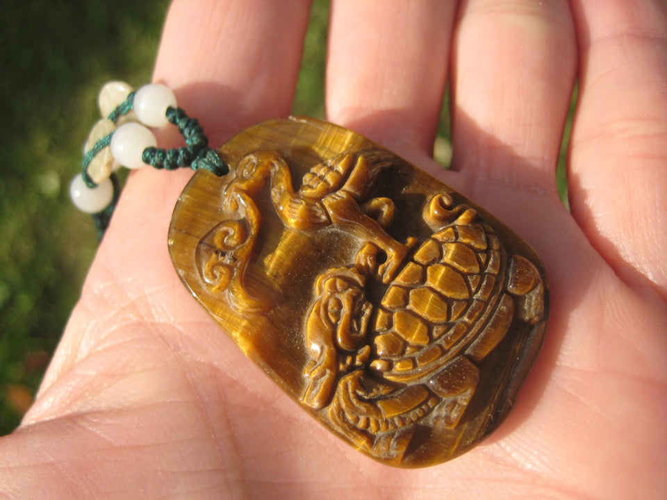 Natural Tiger Tigers Eye Turtle Stork Carving Pendant Amulet Hanging A2288