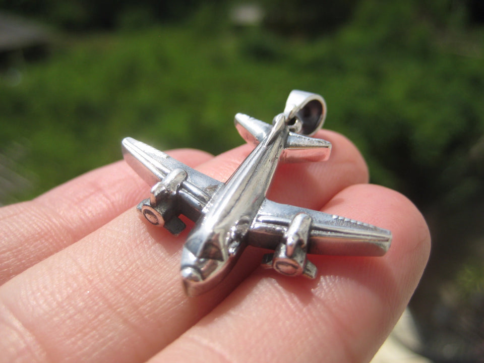 925 Silver Airplane Propeller Plane Pendant Necklace jewelry A16