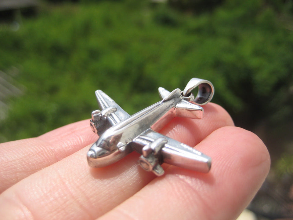 925 Silver Airplane Propeller Plane Pendant Necklace jewelry A16