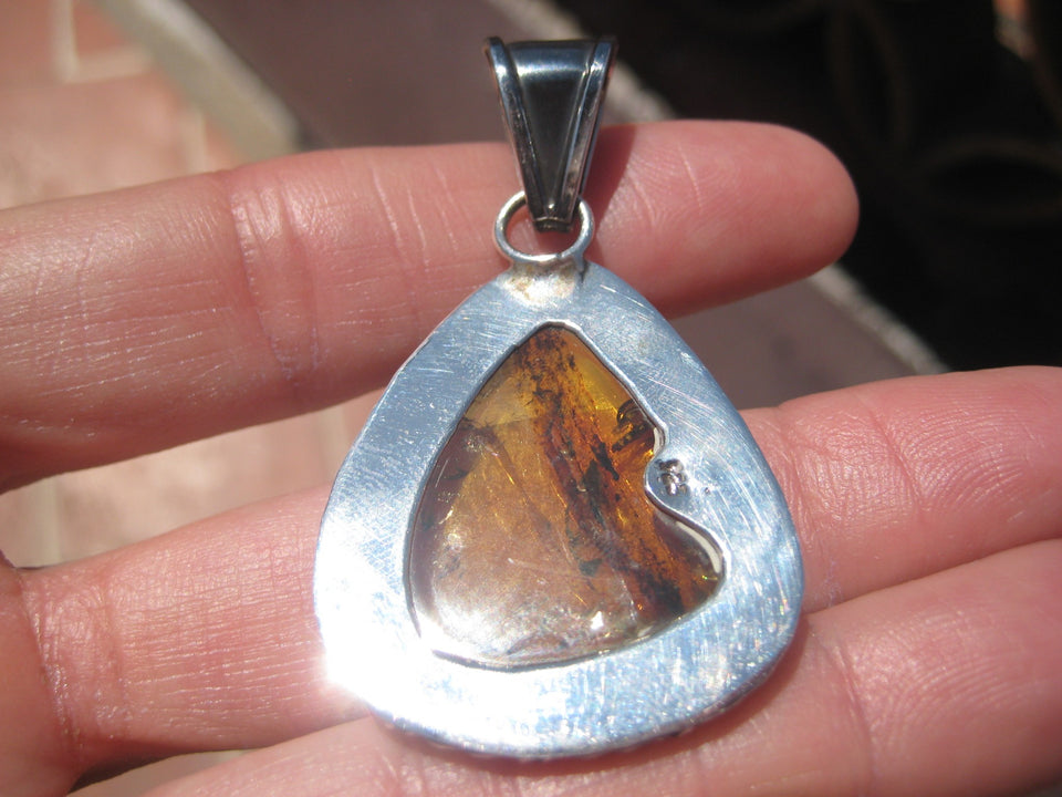 925 Silver amber Chiapas pendant necklace Taxco Mexico A2286