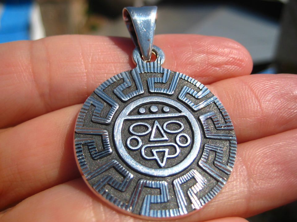 925 Silver Mayan Aztec God Pendant Necklace Taxco Mexico A3755