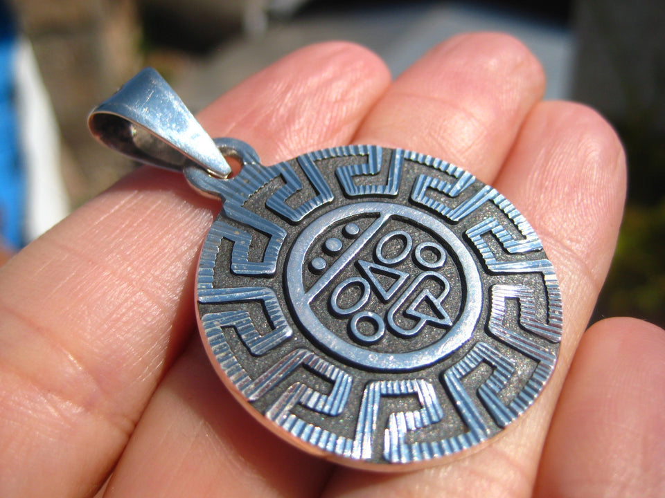 925 Silver Mayan Aztec God Pendant Necklace Taxco Mexico A3755
