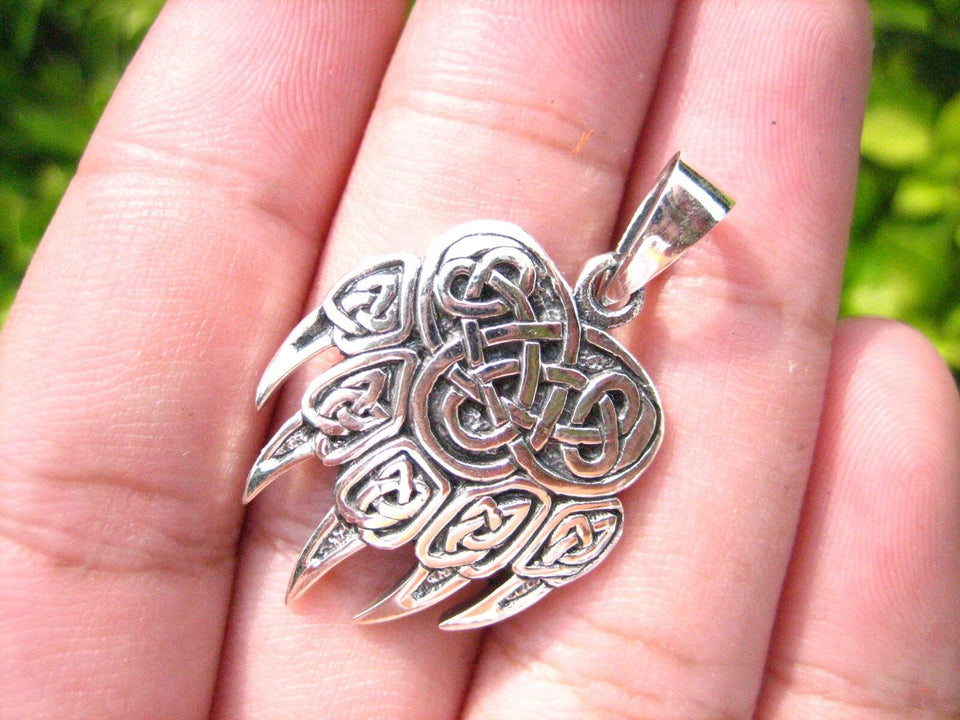 925 Silver Bear Claw Viking Celtic Pendant Thailand jewelry art EB4077