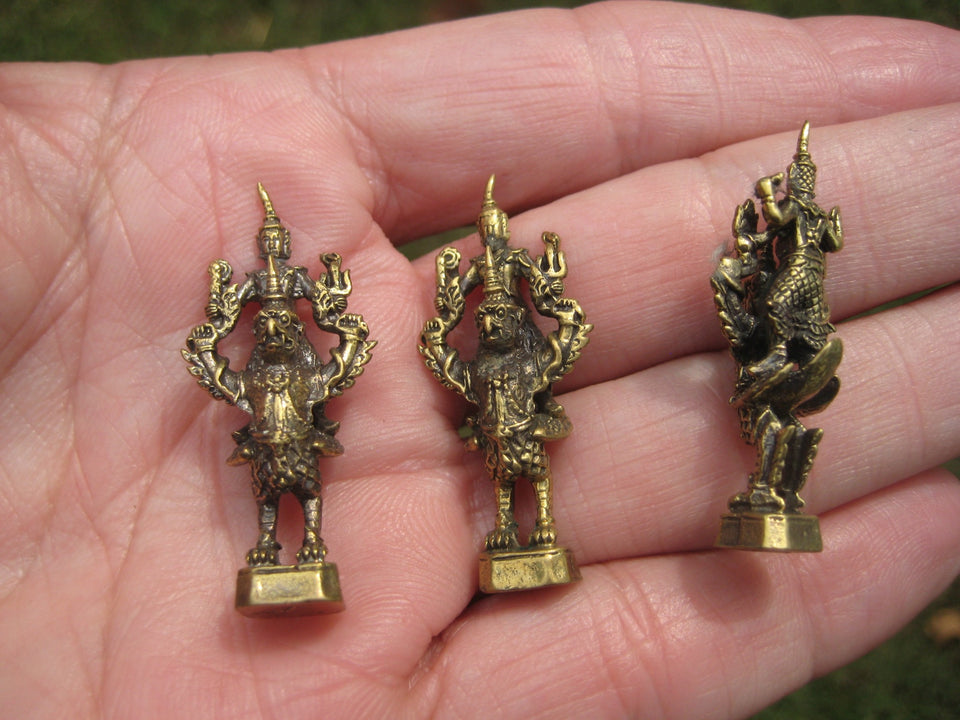 Set 3 Brass Garuda Bird Statue Amulet Thailand A3755