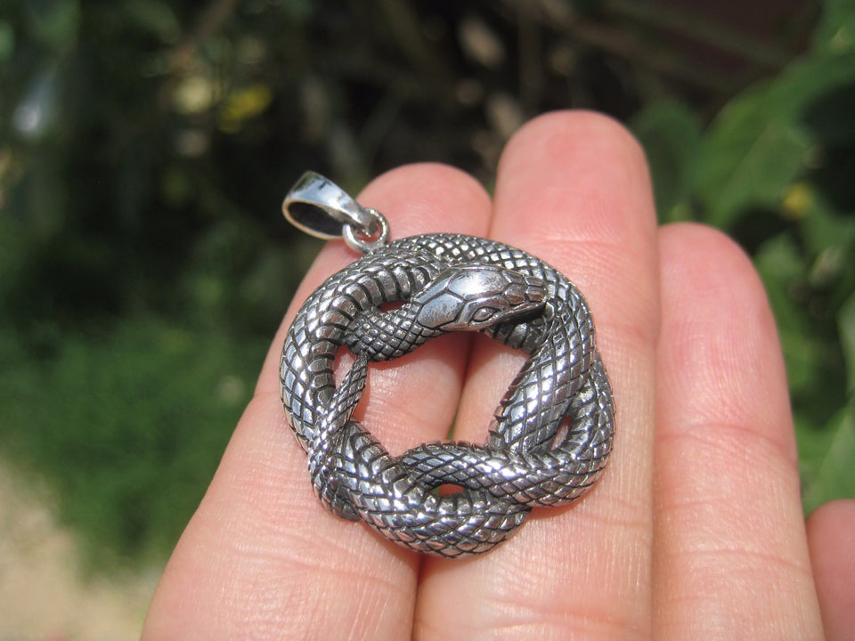 925 Silver Snake Pendant Necklace Thailand jewelry Art A7