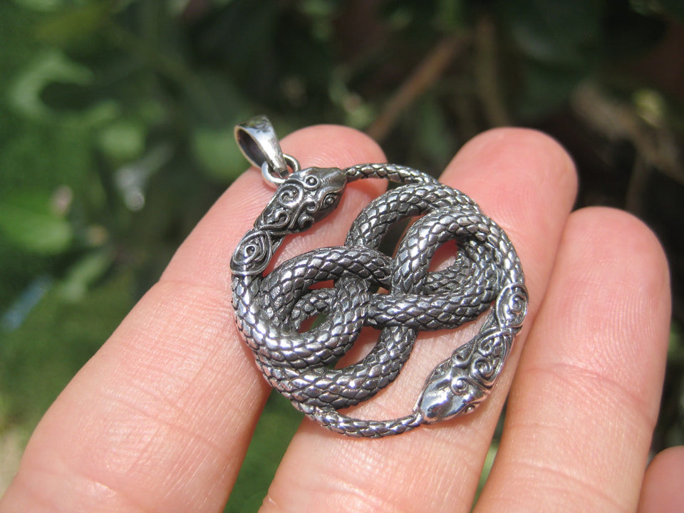 925 Silver Snake Pendant Necklace Thailand jewelry Art A5
