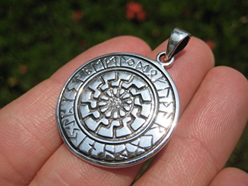 925 Sterling Silver Black Sun Wheel Viking Norse Sonnenrad Germanic pendant A4