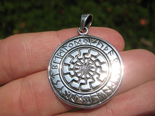 925 Sterling Silver Black Sun Wheel Viking Norse Sonnenrad Germanic pendant A4