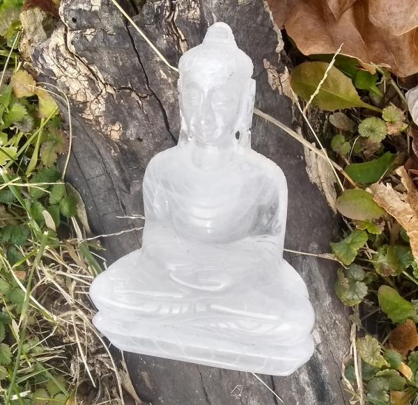 Large Natural Quartz Crystal Buddha Statue India Size 5.3" CH7343