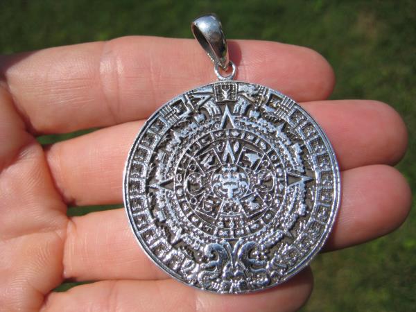 925 Sterling Silver Maya Mayan Calendar Mexico Pendant Necklace