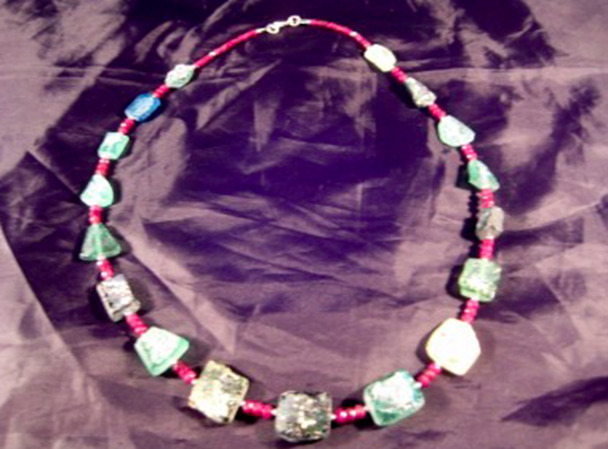 925 Silver Roman Glass Ruby Stone Bead Necklace Jewelry Afghanistan 1500 yr A264