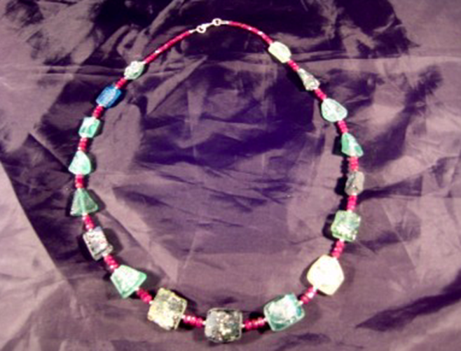 925 Silver Roman Glass Ruby Stone Bead Necklace Jewelry Afghanistan 1500 yr A264