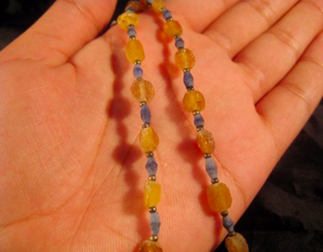 925 Silver Roman Amber Color Glass Bead Necklace Jewelry Afghanistan 1500 yr N27