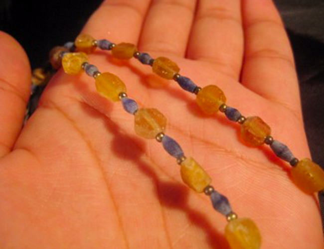 925 Silver Roman Amber Color Glass Bead Necklace Jewelry Afghanistan 1500 yr N27