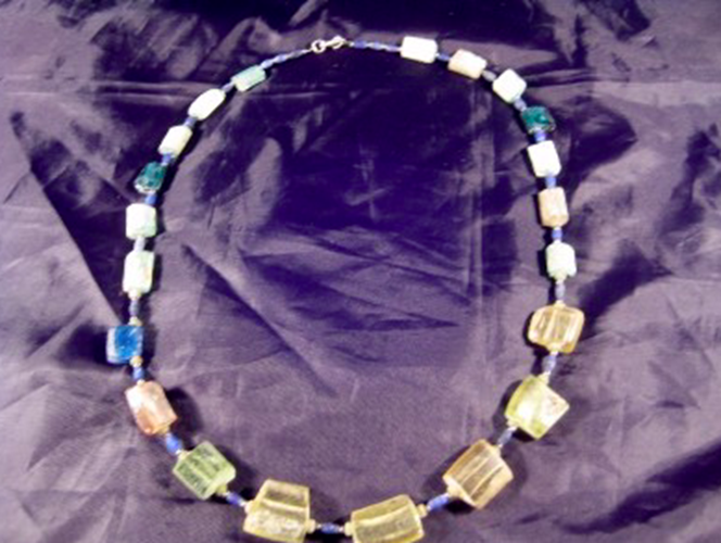 925 Silver Roman Glass Lapis Bead Necklace Afghanistan Jewelry Art 1500 yrs N255