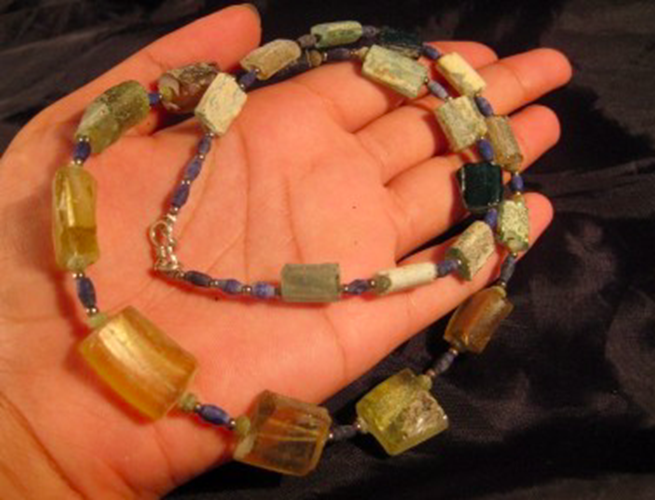 925 Silver Roman Glass Lapis Bead Necklace Afghanistan Jewelry Art 1500 yrs N255