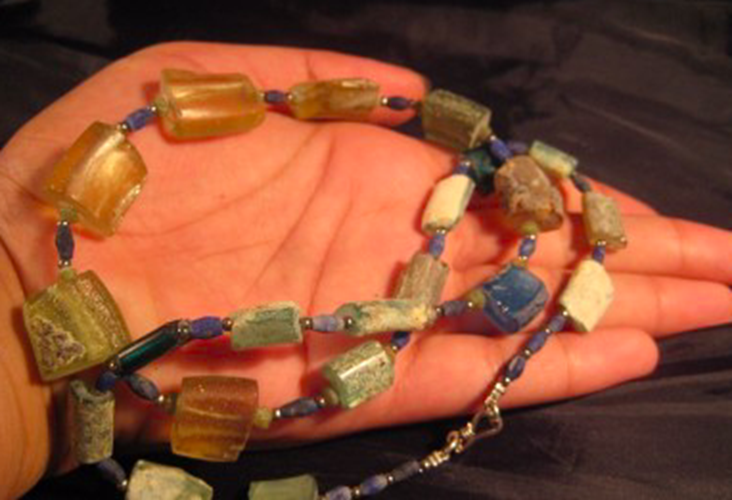 925 Silver Roman Glass Lapis Bead Necklace Afghanistan Jewelry Art 1500 yrs N255