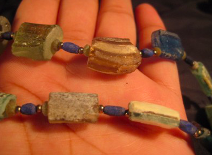 925 Silver Roman Glass Lapis Bead Necklace Afghanistan Jewelry Art 1500 yrs N255