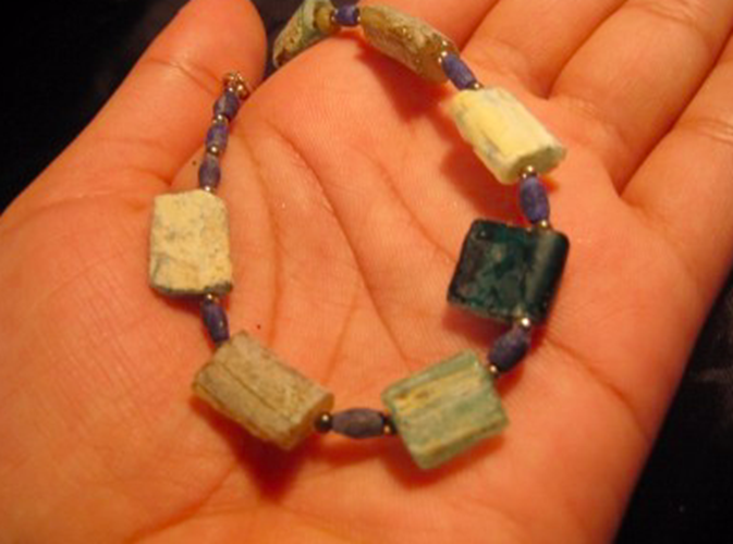 925 Silver Roman Glass Lapis Bead Necklace Afghanistan Jewelry Art 1500 yrs N255