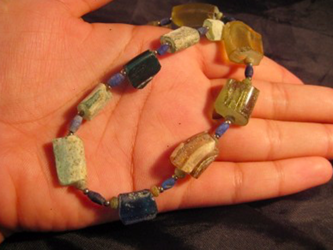 925 Silver Roman Glass Lapis Bead Necklace Afghanistan Jewelry Art 1500 yrs N255