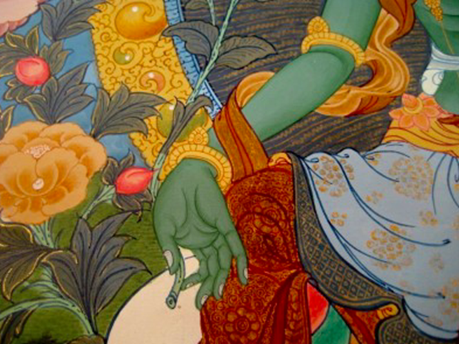 24 K Gold Green Tara Thangka painting Nepal Himalayan Art N3866