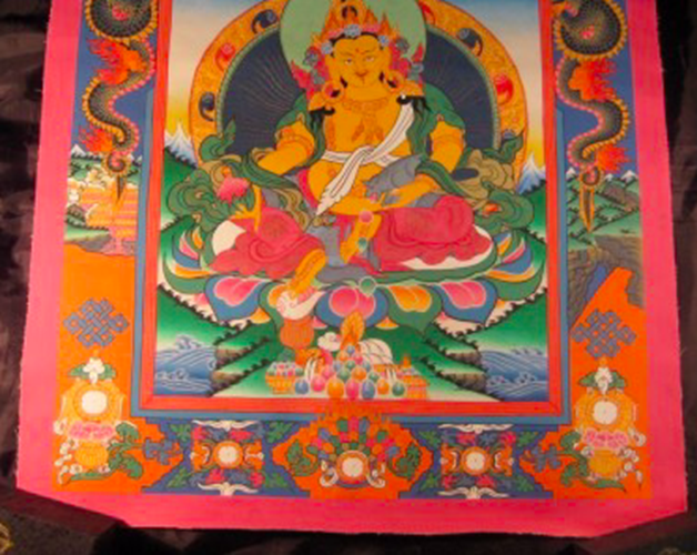 24 K Jambhala Deity Thangka Thanka Painting Nepal art dragon border N2355