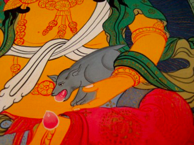 24 K Jambhala Deity Thangka Thanka Painting Nepal art dragon border N2355