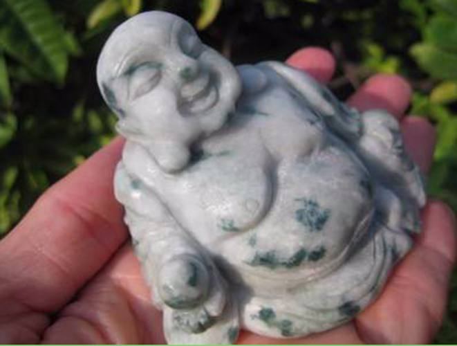 Jadeite Jade Happy Buddha Shakyamuni stone mineral carving AN402