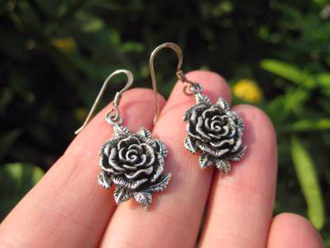 925 Silver Rose Flower Earrings Earring jewelry Cambodia art N334