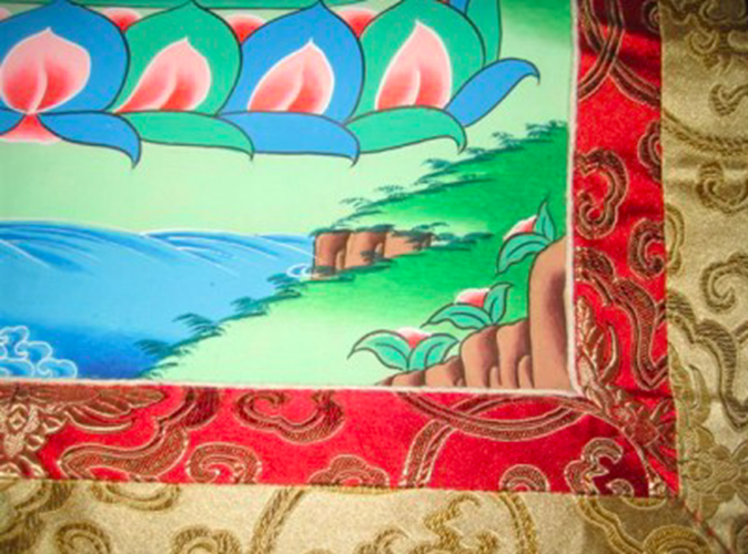 Lg Tsonghapa Thangka Thanka Painting w/ Brocade Nepal Art AN277