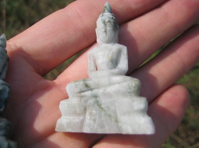 Set 2 Natural jade stone Buddha statues Thailand Mineral art A10